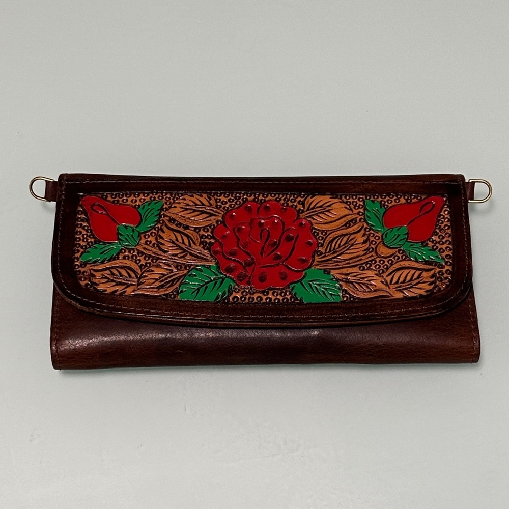 Embroidered Brown Leather Shoulder Bag - Picture 5 of 7